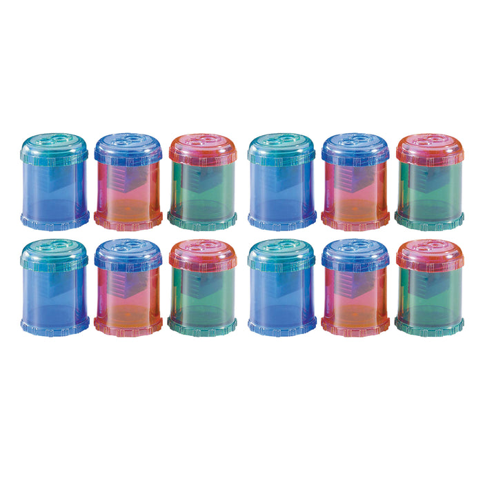 Manual 2-Hole Pencil and Crayon Sharpener, Assorted Colors, 12 Per Pack