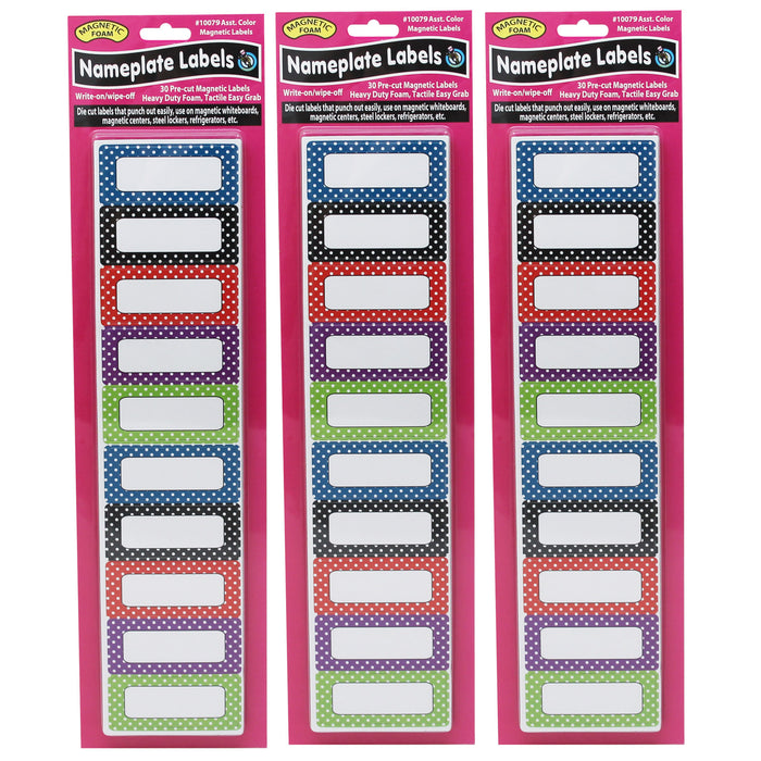 Die-Cut Magnetic Foam Color Dots Labels-Nameplates, 30 Per Pack, 3 Packs