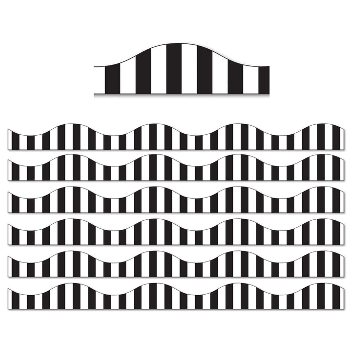 Magnetic Border, Black Vertical Stripes on White, 12' Per Pack, 6 Packs