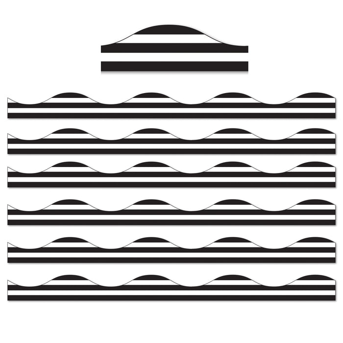 Magnetic Border, Black Horizontal Stripes on White, 12' Per Pack, 6 Packs