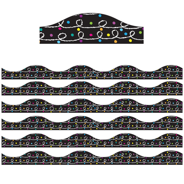 Magnetic Border, White Chalk Loops with Color Chalk Dots on Black, 12' Per Pack, 6 Packs