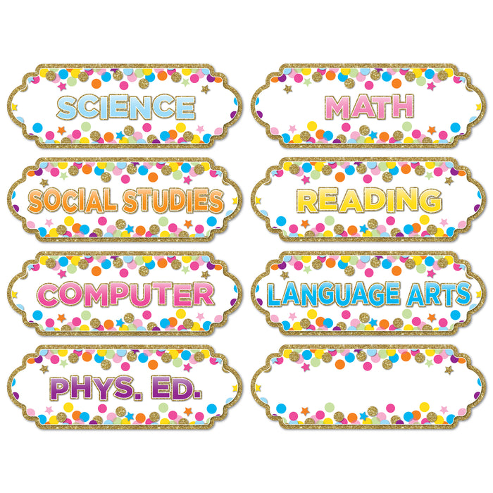 Magnetic Die-Cut Timesavers & Labels, Confetti Classroom Subjects, 6 Packs