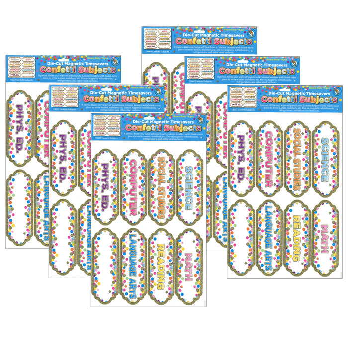 Magnetic Die-Cut Timesavers & Labels, Confetti Classroom Subjects, 6 Packs