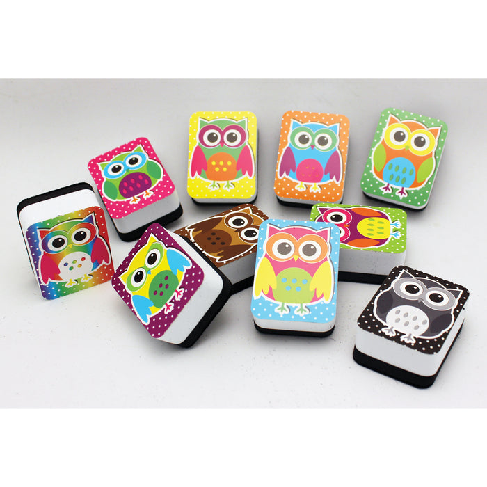 Non-Magnetic Mini Whiteboard Erasers, Color Owls, Pack of 30
