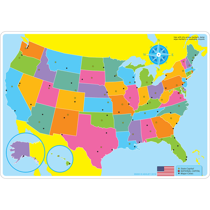 10PK US MAP LEARNING MAT 2 SIDED
