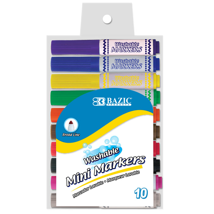 Washable Markers, Mini Broad Line, 10 Per Pack, 12 Packs