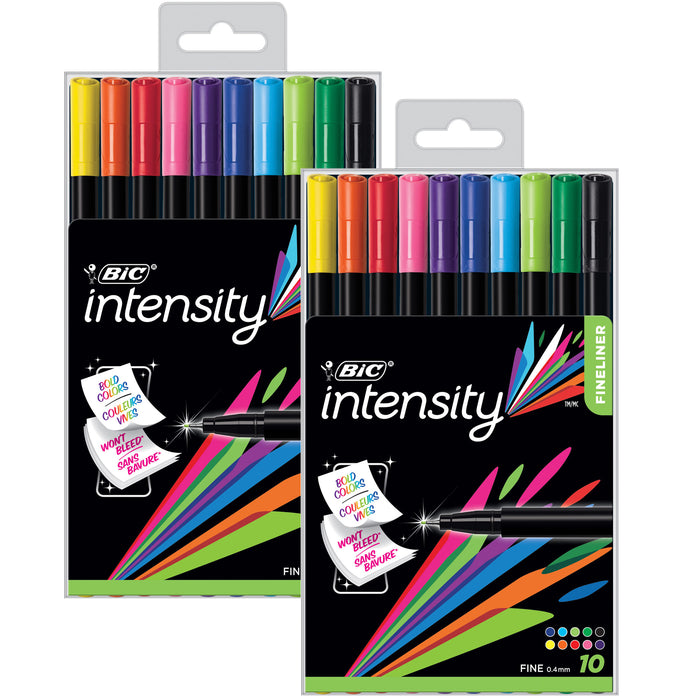 Intensity Fineliner Marker Pen, Fine Point (0.4mm), Assorted Colors, 10 Per Pack, 2 Packs