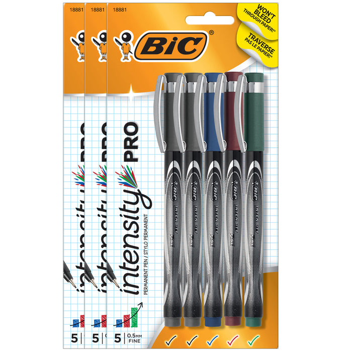 Intensity® Pro Marker Pen, Fine Point (0.5mm), Assorted Colors, 5 Per Pack, 3 Packs