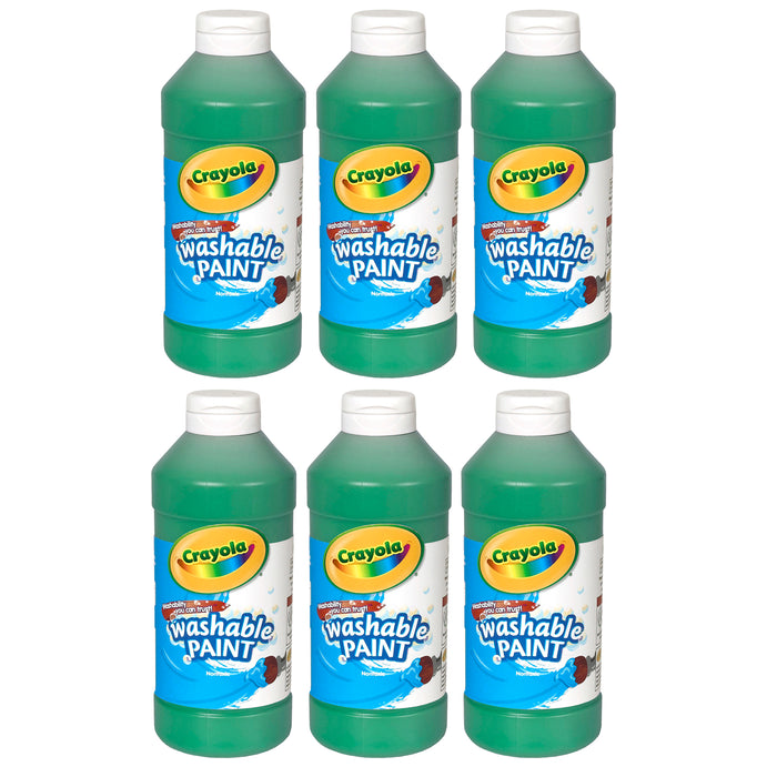 Washable Paint, Green, 16 oz. Bottles, Pack of 6