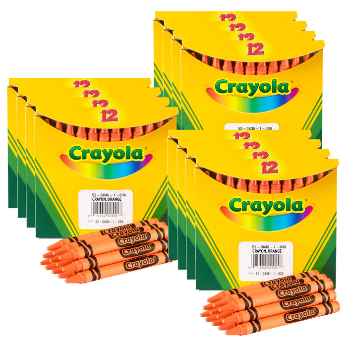 Bulk Crayons, Orange, Regular Size, 12 Per Box, 12 Boxes
