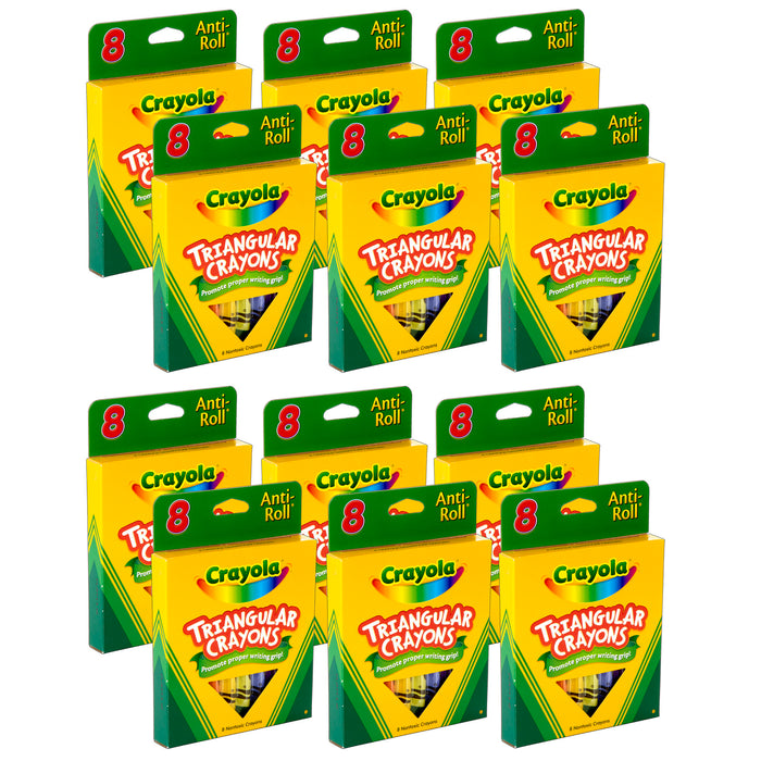 Triangular Anti-Roll Crayons, 8 Per Box, 12 Boxes