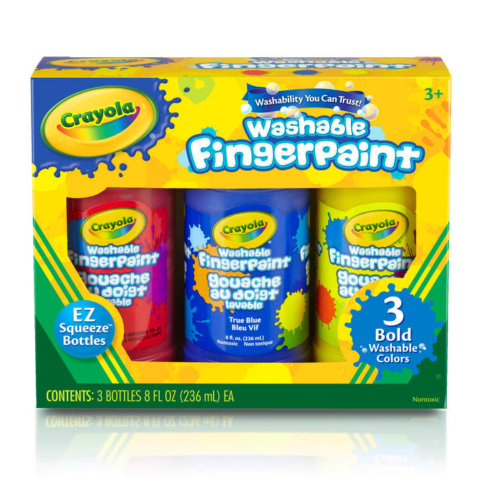 Washable Fingerpaint, Bold Colors, 8 oz., 3 Per Pack, 2 Packs