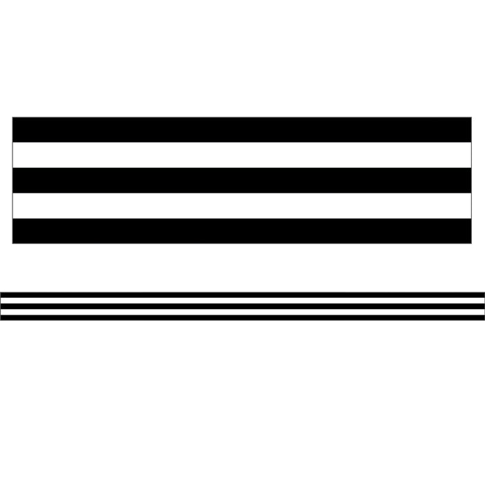 Industrial Chic Black & White Stripes Straight Border, 36 Feet Per Pack, 6 Packs