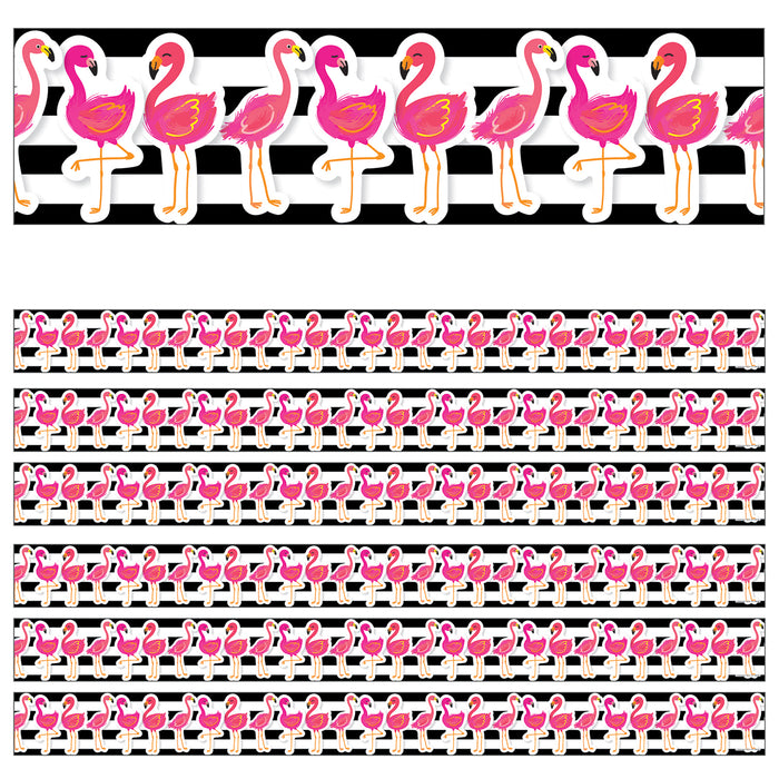 Simply Stylish Tropical Flamingos Straight Border, 36 Feet Per Pack, 6 Packs