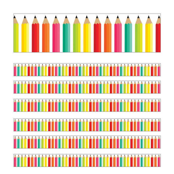 Black, White & Stylish Brights Pencils Straight Borders, 36 Feet Per Pack, 6 Packs