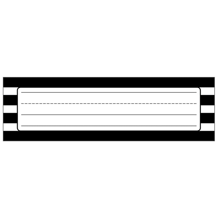 Simply Stylish Black & White Stripe Nameplates, 9.5" x 2.875", 36 Per Pack, 6 Packs