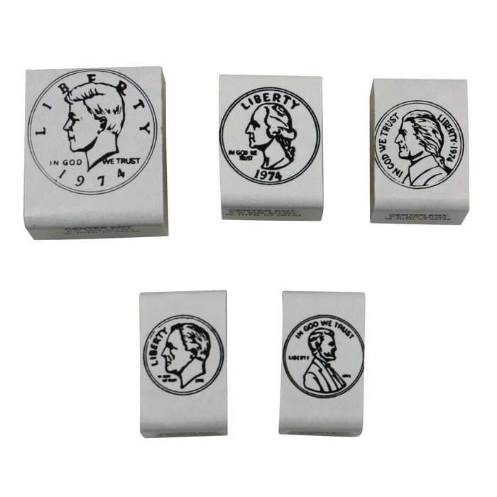 Coin Rubber Stamp Set, Heads, 5 Per Set, 3 Sets