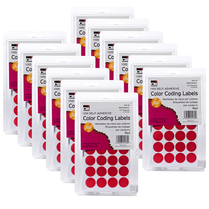 (12 PK) COLOR CODING LABELS RED