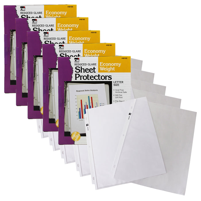 Sheet Protectors, Reduced Glare, Letter Size, Clear, 50 Per Box, 5 Boxes