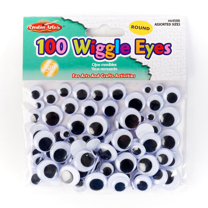 Wiggle Eyes, Black, Assorted Sizes, 100 Per Pack, 12 Packs