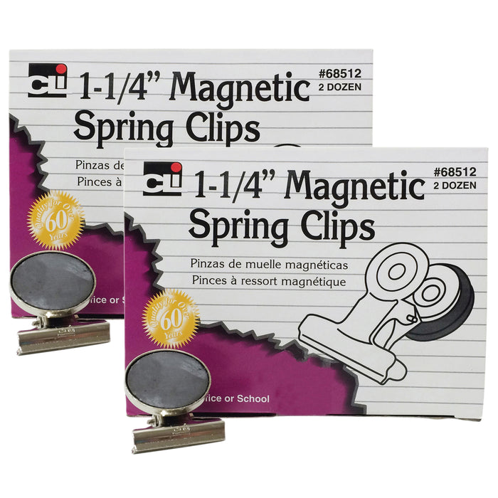 Magnetic Spring Clips, 1-1-4", 24 Per Box, 2 Boxes