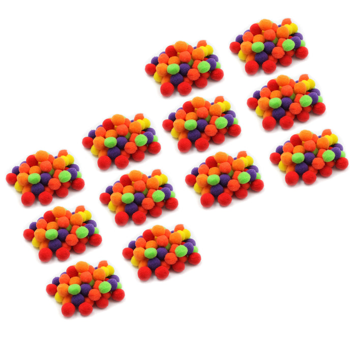Pom-Poms 1", Assorted Hot Colors, 50 Per Pack, 12 Packs