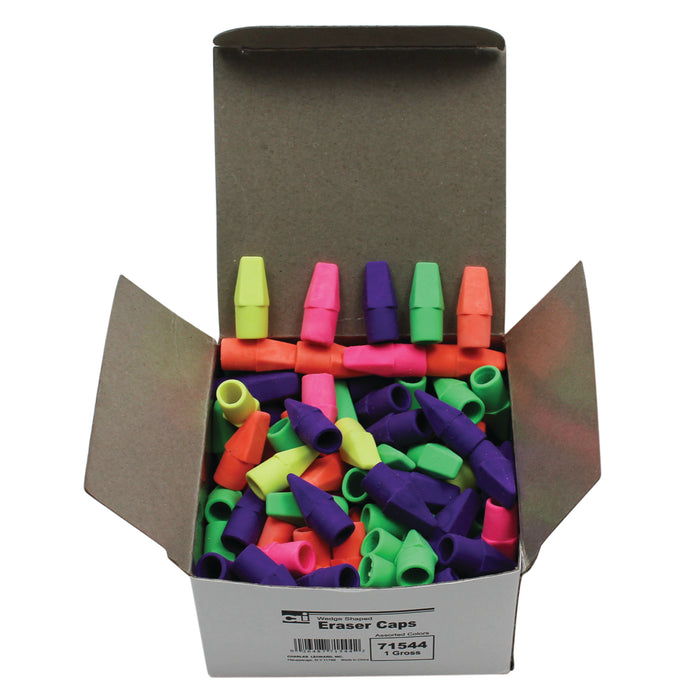 Pencil Eraser Caps, Latex Free, Assorted Colors, 144 Per Box, 6 Boxes