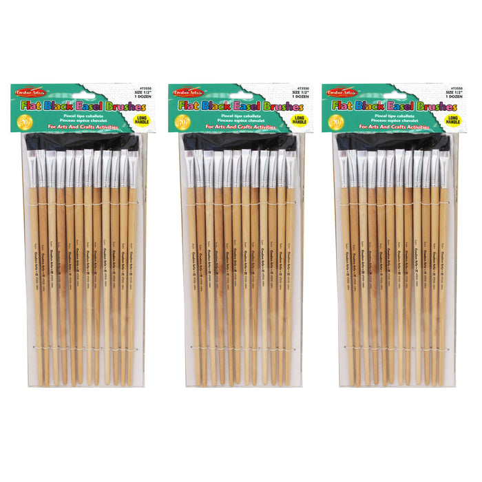 Flat Easel Brushes, 0.5", Bristle, 12 Per Pack, 3 Packs