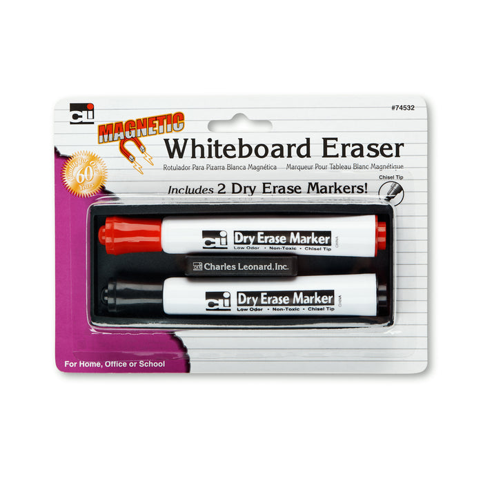 Magnetic Whiteboard Eraser with 2 Dry Erase Markers, Pack of 6