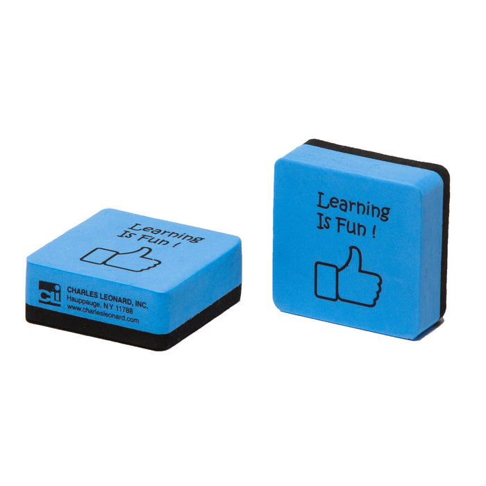 Mini Whiteboard Eraser, Felt-Foam, 2"x2" "Learning is Fun", Blue-Black, 15 Per Pack, 3 Packs