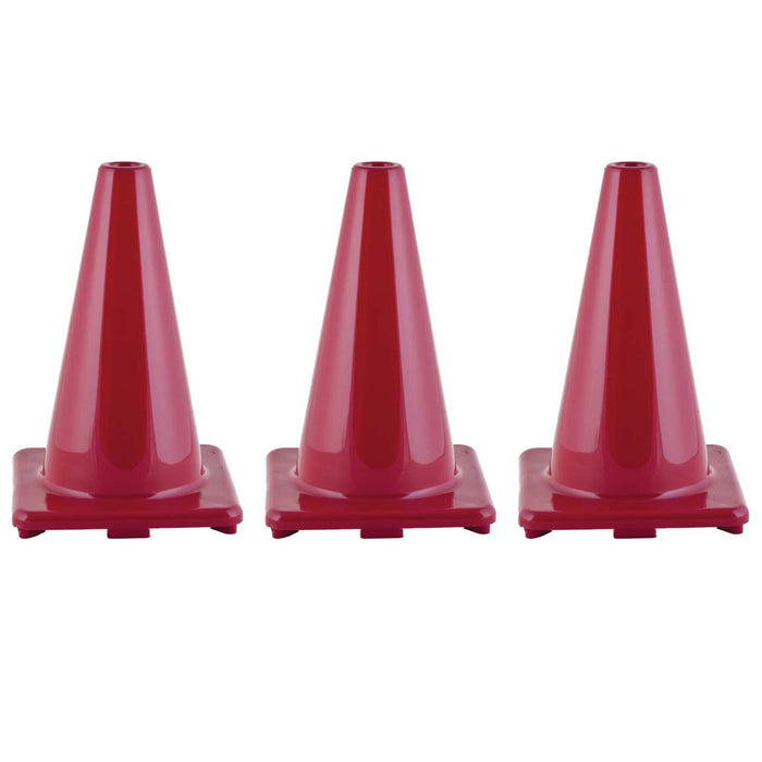 Hi-Visibility Flexible Vinyl Cone, 12", Red, Pack of 3
