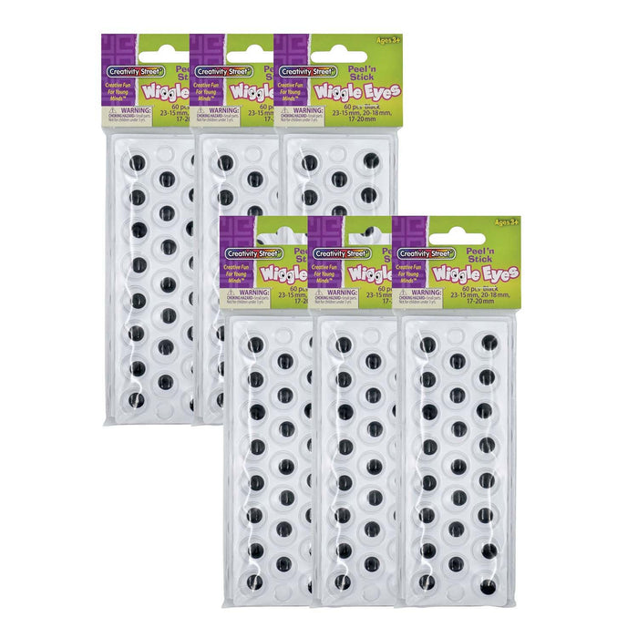 Peel & Stick Wiggle Eyes on Sheets, Black, Assorted Sizes, 60 Per Pack, 6 Packs