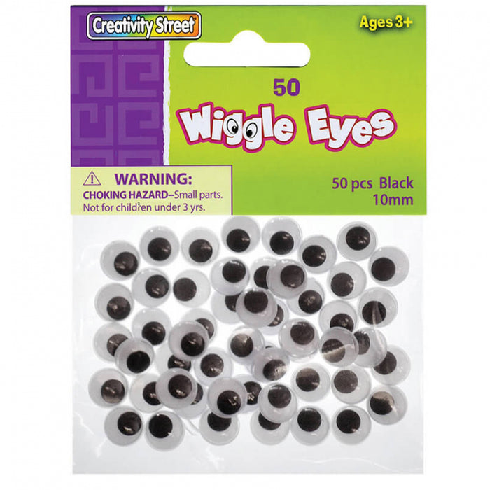 Wiggle Eyes, Black, 10 mm, 50 Per Pack, 12 Packs