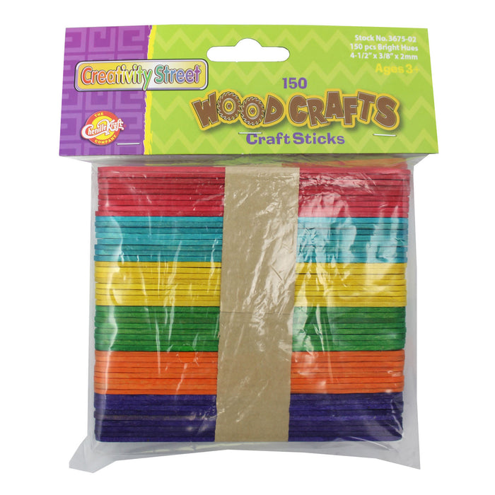 Regular Craft Sticks, Bright Hues Assorted, 4 1-2" x 3-8" x 2mm, 150 Per Pack, 12 Packs