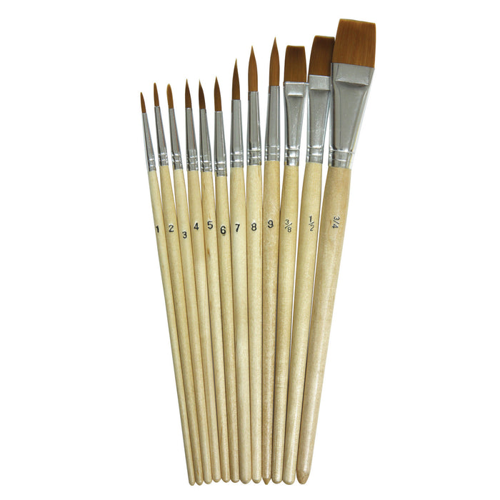 Watercolor Brushes, Assorted Sizes, 12 Per Set, 3 Sets