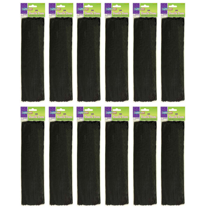 Regular Stems, Black, 12" x 4 mm, 100 Per Pack, 12 Packs