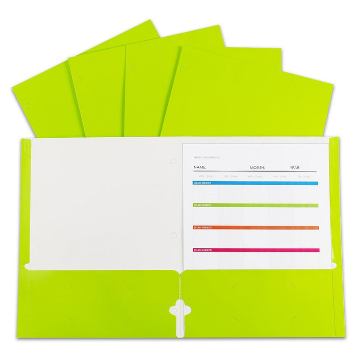 2-Pocket Laminated Paper Portfolios with 3-Hole Punch, Green, Box of 25