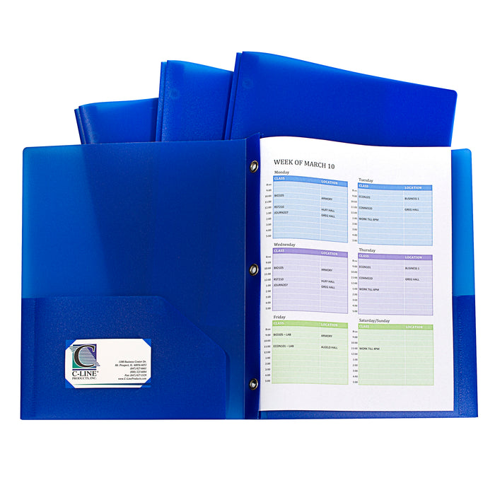 Two-Pocket Heavyweight Poly Portfolio Folder with Prongs, Blue, 10 Per Pack, 2 Packs