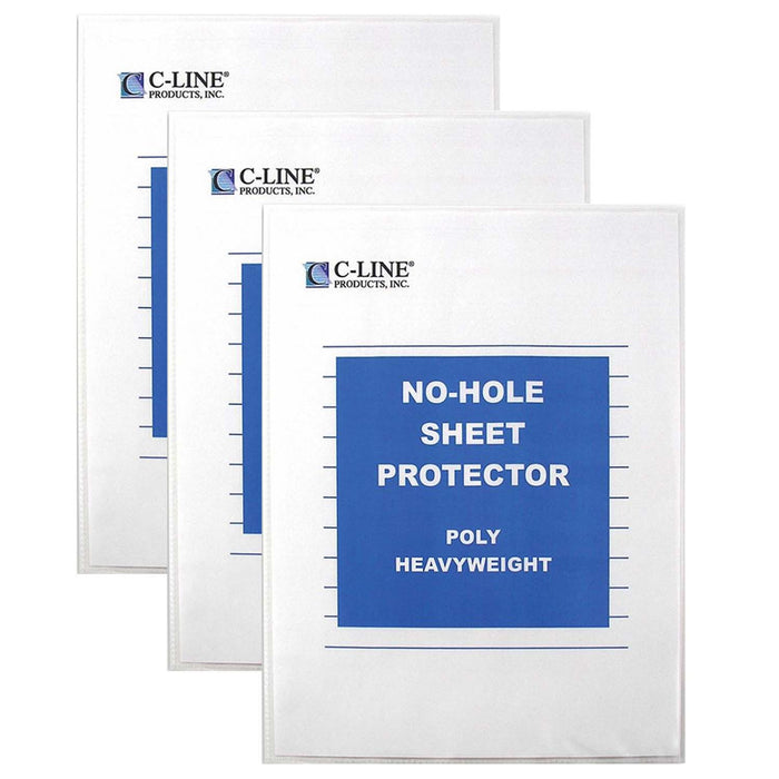 No-Hole Heavyweight Poly Sheet Protectors, Clear, Top Loading, 11" x 8-1-2", 25 Per Box, 3 Boxes