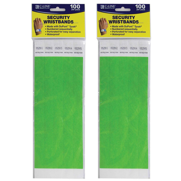 DuPont™ Tyvek® Security Wristbands, Green, 100 Per Pack, 2 Packs