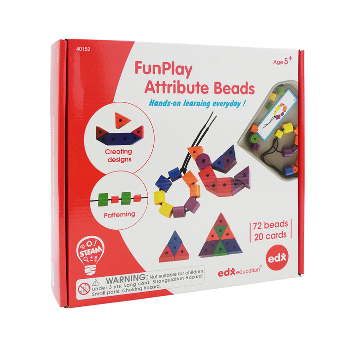 FunPlay Attribute Beads - Homeschool Kit for Kids - 72 Wooden Lacing Beads + 2 Laces + 40 Activities + Messy Tray