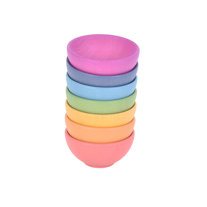 Rainbow Wooden Bowls - Set of 7 Colors - For Ages 10m+ - Loose Parts Wooden Toy for Babies and Toddlers