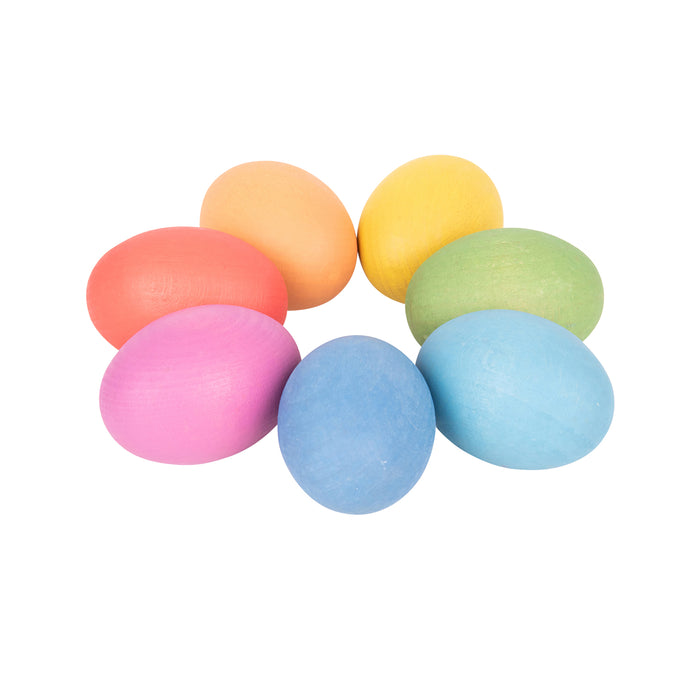 Rainbow Wooden Eggs - Set of 7 - Wooden Toys for Babies and Toddlers - Assorted Colors - For Ages 10m+ - Inspire Curiosity With Wooden Loose Parts Play