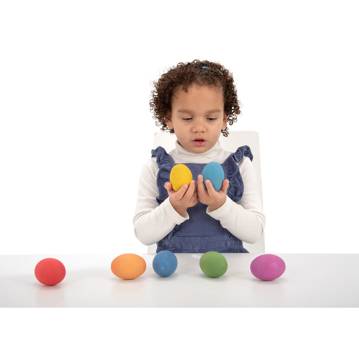 Rainbow Wooden Eggs - Set of 7 - Wooden Toys for Babies and Toddlers - Assorted Colors - For Ages 10m+ - Inspire Curiosity With Wooden Loose Parts Play