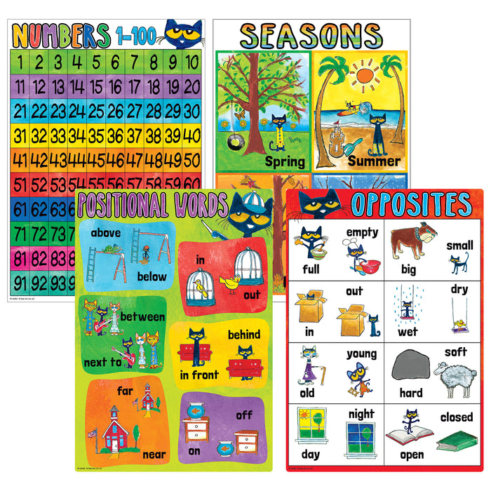Pete the Cat Early Learning Small Poster Pack, 11" x 15-3-4", Pack of 12