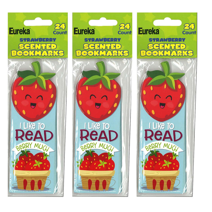 Strawberry Scented Bookmarks, 24 Per Pack, 3 Packs
