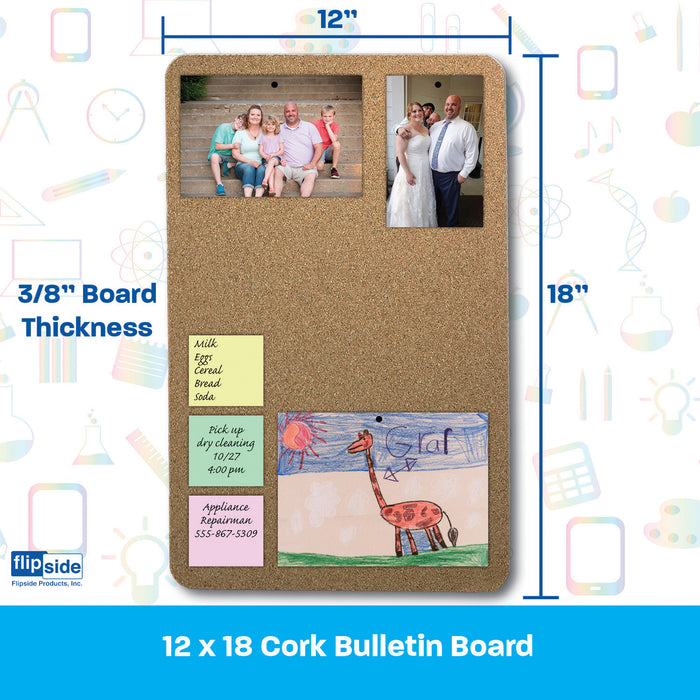 Cork Bulletin Board, 12" x 18", Pack of 6