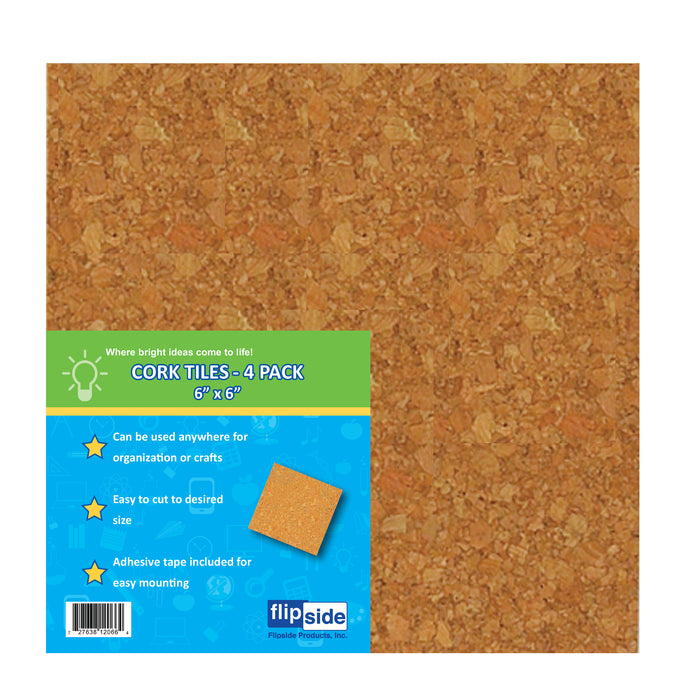 Natural Cork Tiles, 6" x 6", 4 Per Pack, 3 Packs