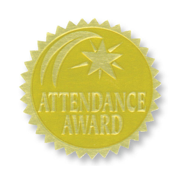 Gold Foil Embossed Seals, Attendance Award, 54 Per Pack, 3 Packs