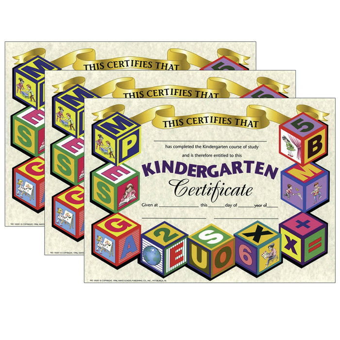 Kindergarten Certificate, 8.5" x 11", 30 Per Pack, 3 Packs